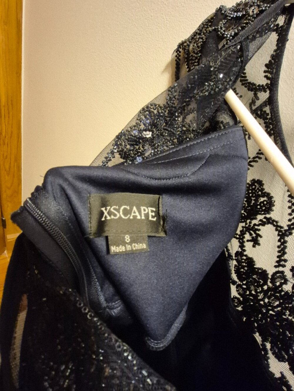 Xscape navy blue sequined cocktail dress